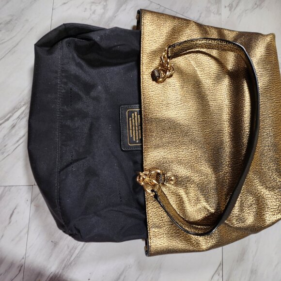 Coach Kelsey Gold Metallic Genuine Leather Satchel Tote Bag Purse Bags